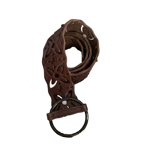 Y2K Abercrombie and Fitch Womens Belt Genuine Brown Leather Laser Cut L/XL NWT - Picture 1 of 8